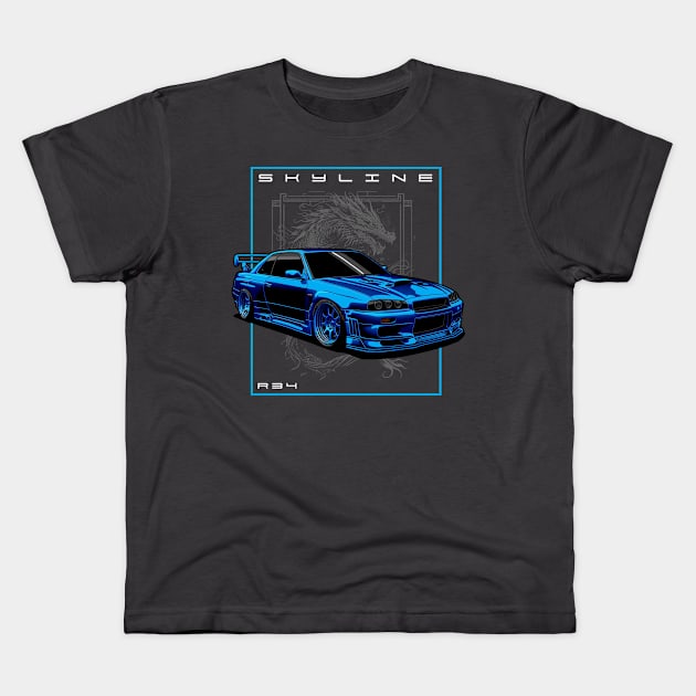 Nissan Skyline R34 Dragon Design Kids T-Shirt by Kid Relic